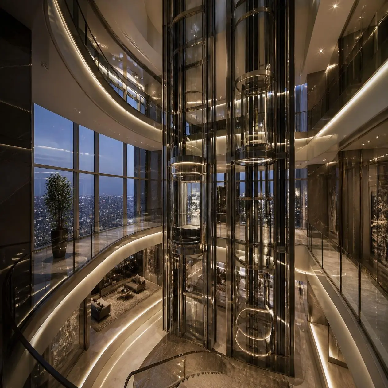 Glass elevators at The Cascades Neopolis